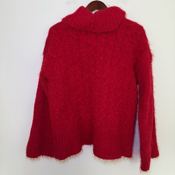 Anthropologie Sleeping on Snow Red Chunky Torridon Turtleneck Sweater Medium - Picture 5 of 10